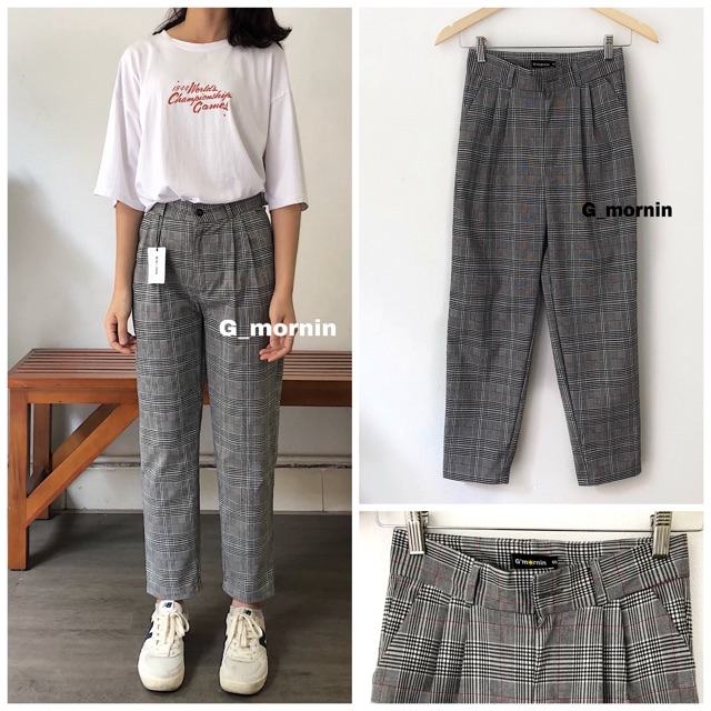 Quần baggy kẻ caro 02 (nâu, đen-trắng) | BigBuy360 - bigbuy360.vn