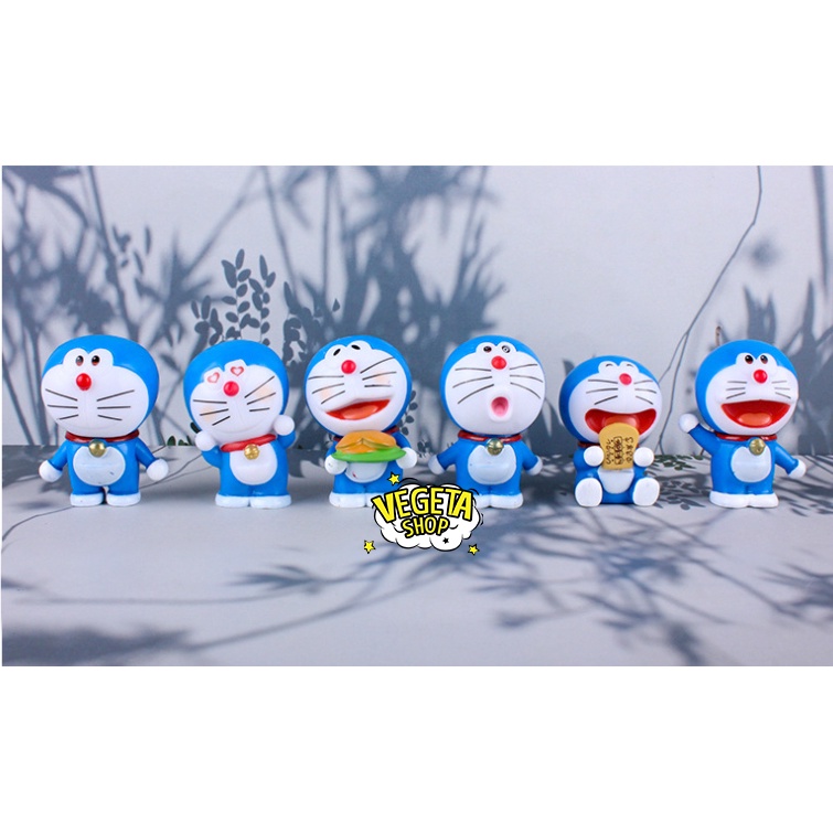 Mô hình Doraemon Doremon - Set 6 tư thế nhân vật Doraemon Doremon cầm bánh rán dorayaki mắt trái tim - Sơn đẹp - 6cm