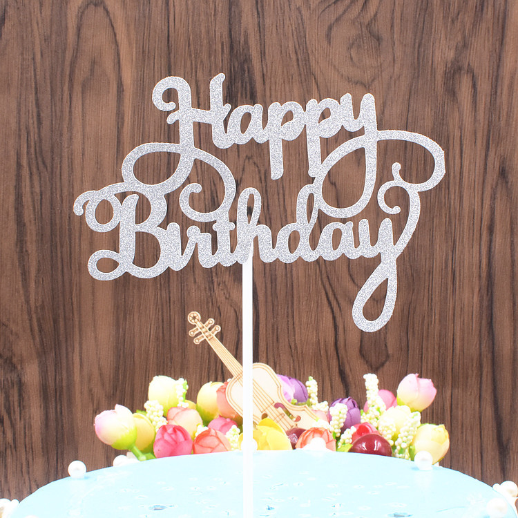 Que cắm trang trí bánh kem hình chữ Happy Birthday lấp lánh xinh xắn 5 màu sắc tùy chọn