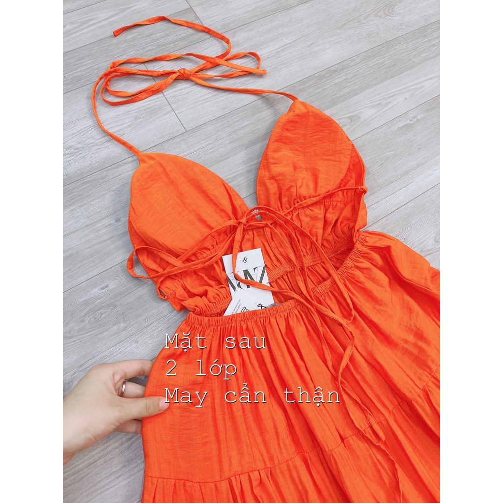 Váy 2s tầng đầm maxi cam 3 tầng xòe chất đũi tơ-Minxy shop | BigBuy360 - bigbuy360.vn
