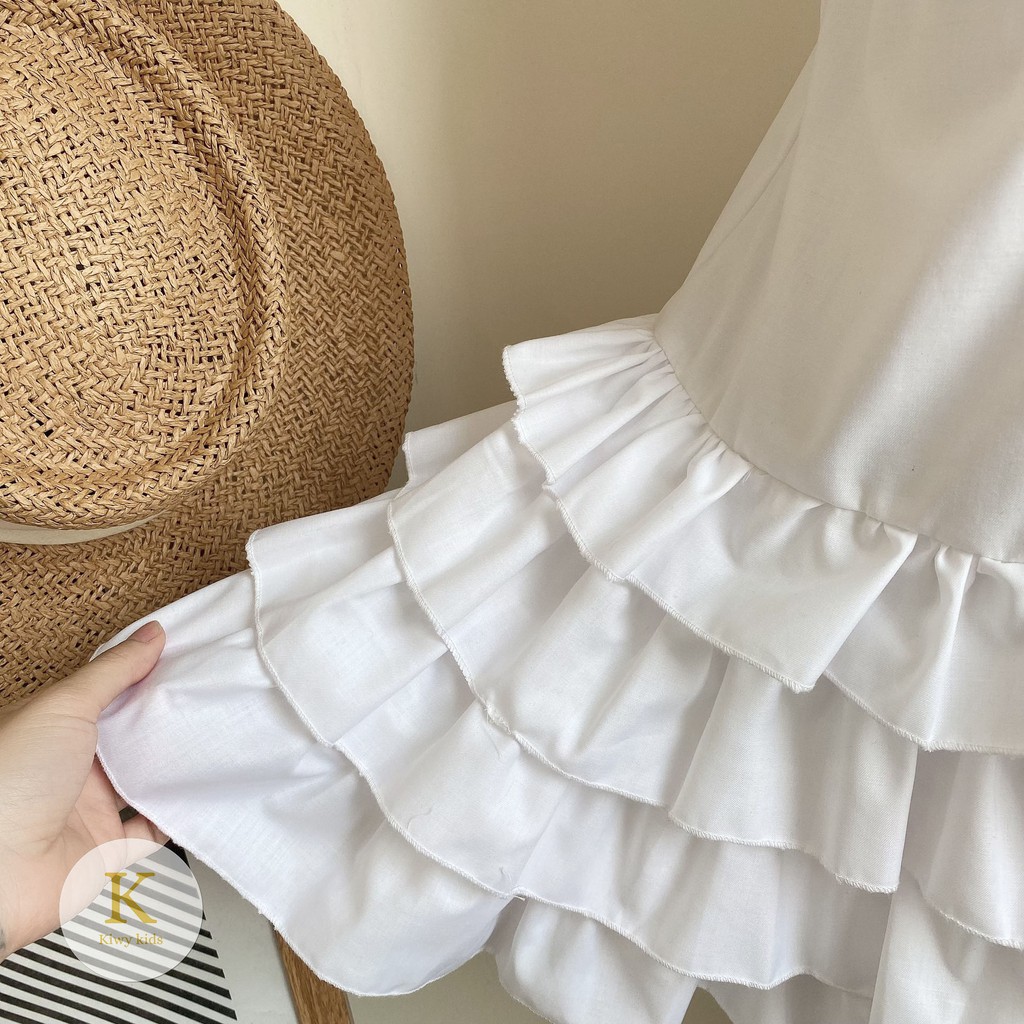 Váy sơ mi bé gái KIWY KIDS sát nách dáng xòe 4 tầng tiểu thư Kidsh2157 cho bé từ 5 đến 11 tuổi