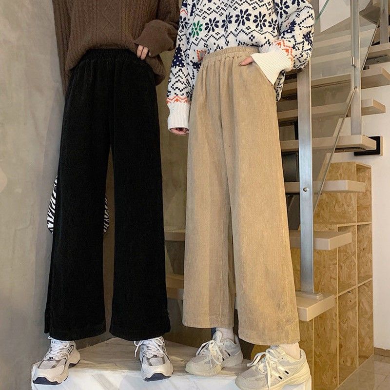 Quần dài lưng cao ống rộng phong cách retro hàng mới dành cho nữ