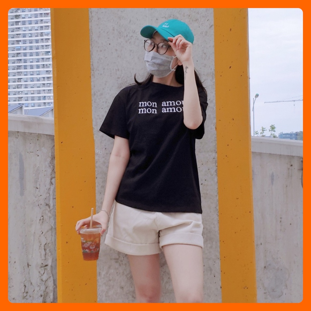 Áo phông unisex tay lửng chữ Mon Amour đẹp hàng chuẩn Quảng Châu 3158 cao cấp thời trang nam nữ giá rẻ