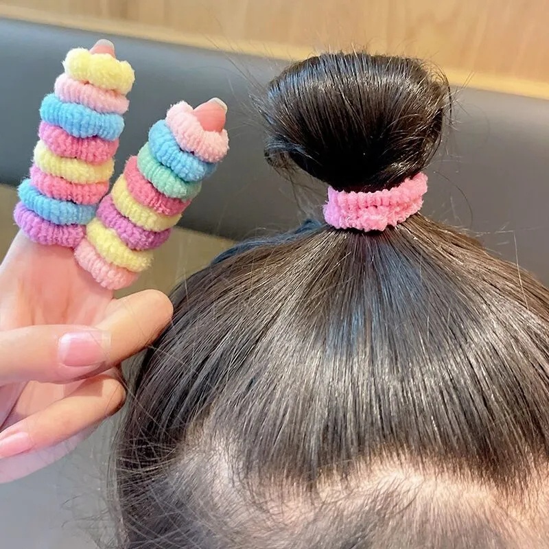 Set 100 Dây Buộc Tóc Cao Su Co Giãn Hình Bông Hoa Màu Kẹo Dễ Thương