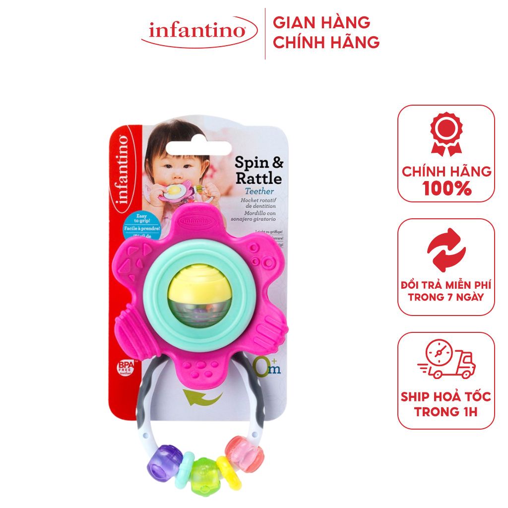 Gặm Nướu Hình Bông Hoa INFANTINO Kiêm Đồ Chơi Sensory Có Chuỗi Hạt Xúc Xắc Vận Động Cho Bé Chất Liệu Nhựa ABS Cao Cấp