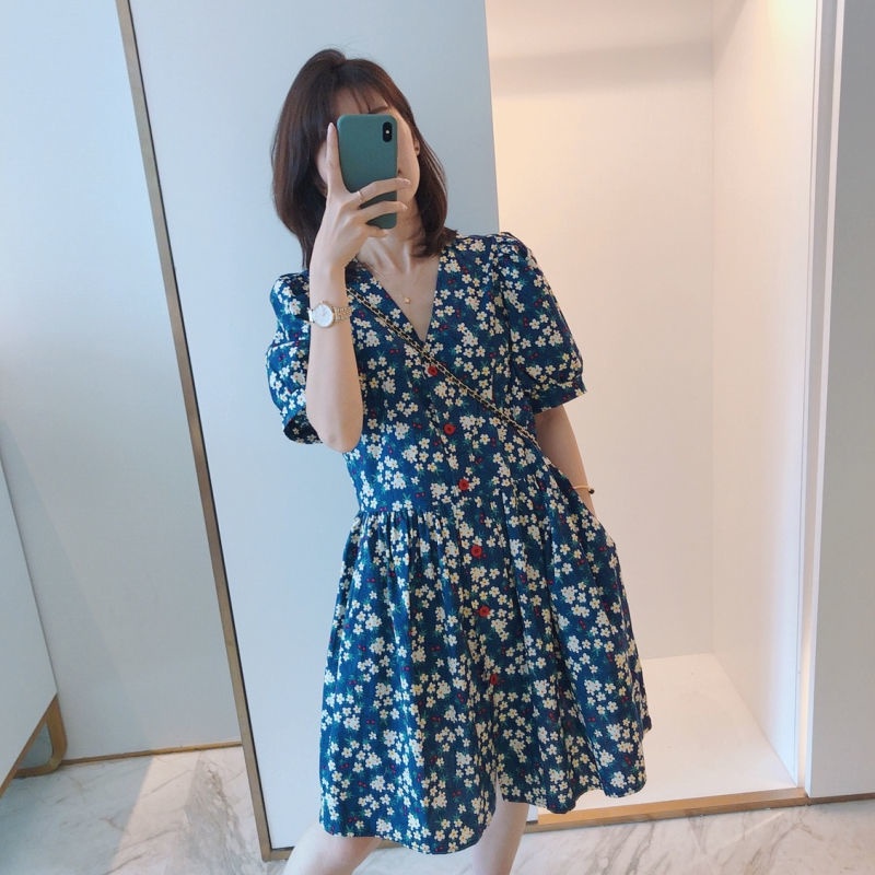 COZOK Đầm Dáng Rộng Ôm Eo In Hoa Kiểu Vintage Dễ Thương