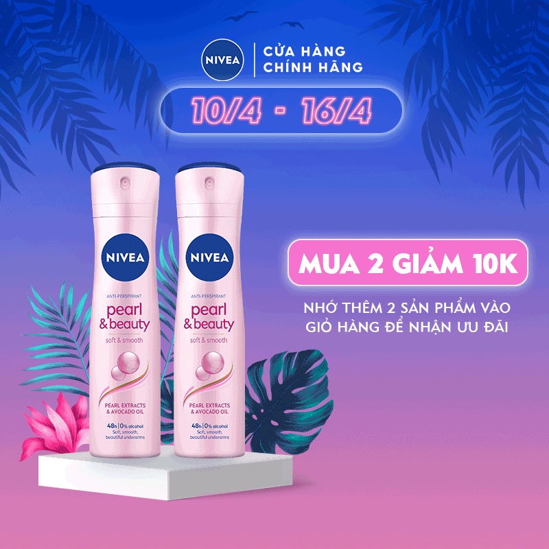 Bộ đôi Xịt ngăn mùi NIVEA Pearl &amp; Beauty ngọc trai quyến rũ (150ml/chai) 83731