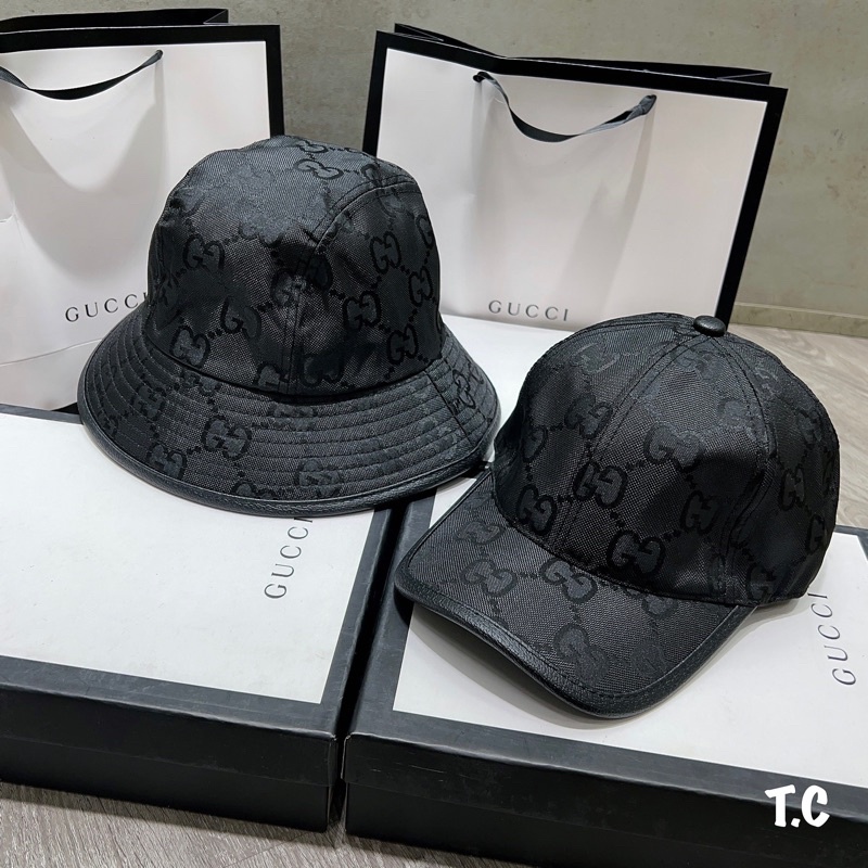 Cặp mũ bucker và lưỡi trai gucci viền da mới 2022