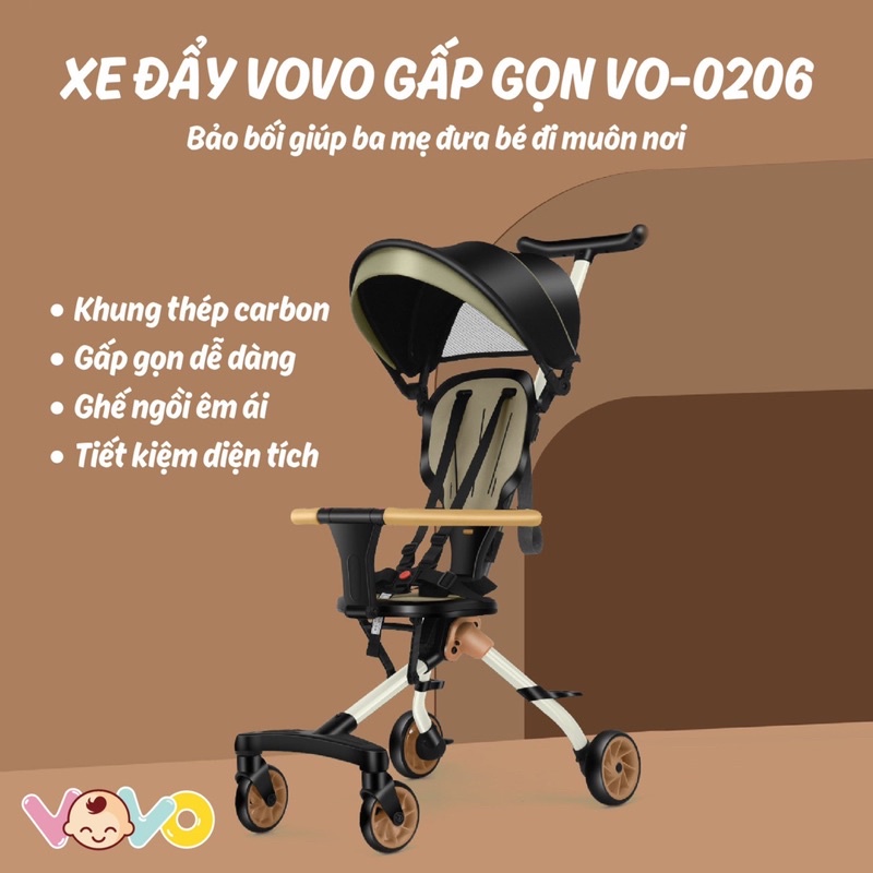 xe đẩy Vovo gấp gọn đảo chiều hàng chính hãng 2022