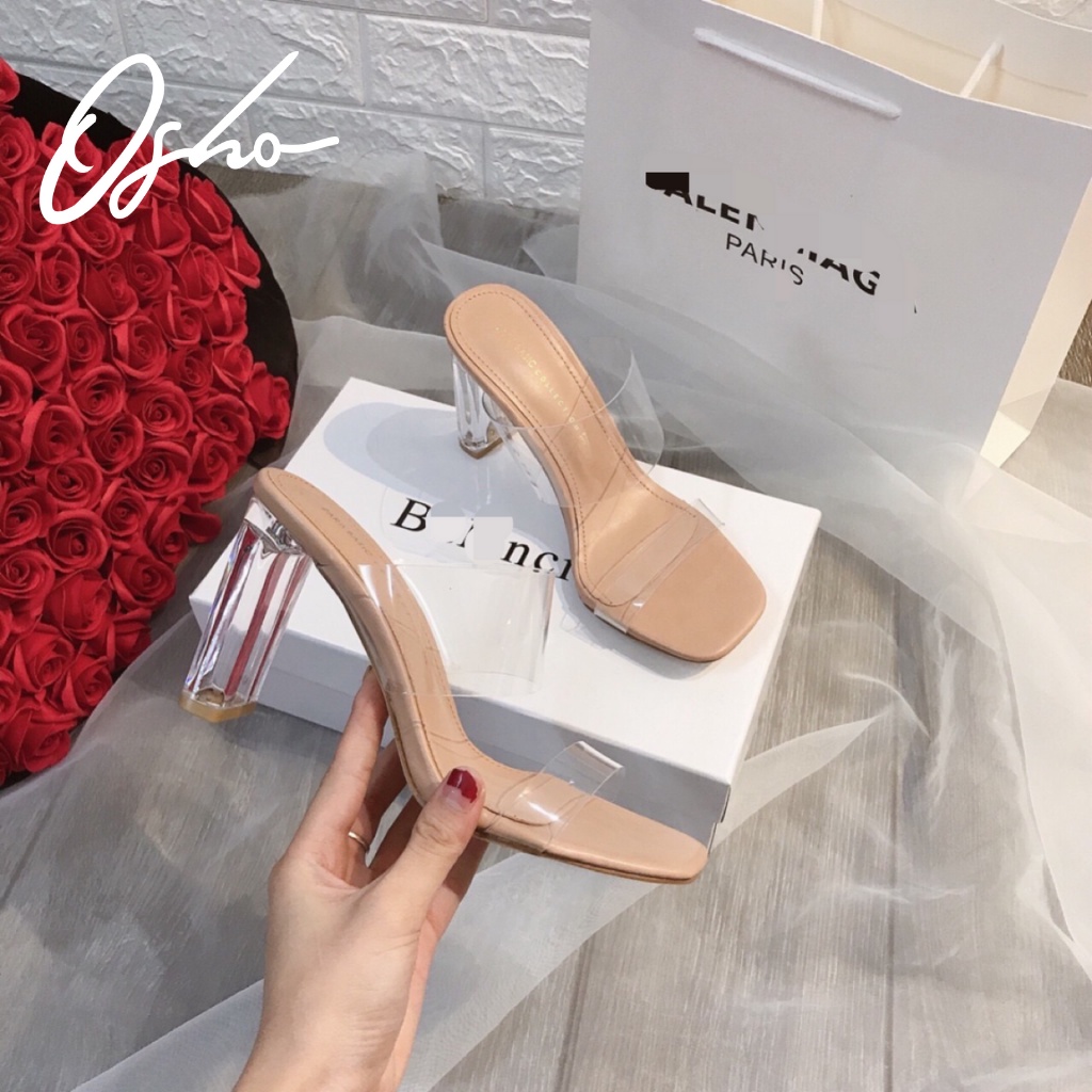 Sandal Cao Gót Nữ Thời Trang OSHO Thiết Kế Độc Đáo, Mũi Vuông Gót Vuông, Chất Da PU Mền Cao Cấp 3265-1