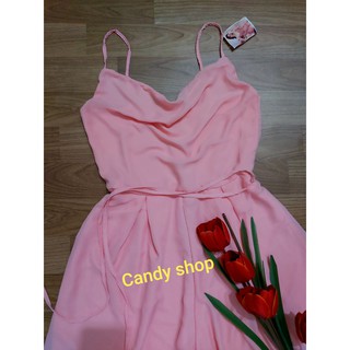 Jumpsuit voan 2 dây cổ đỗ cột nơ eo siêu xinh
