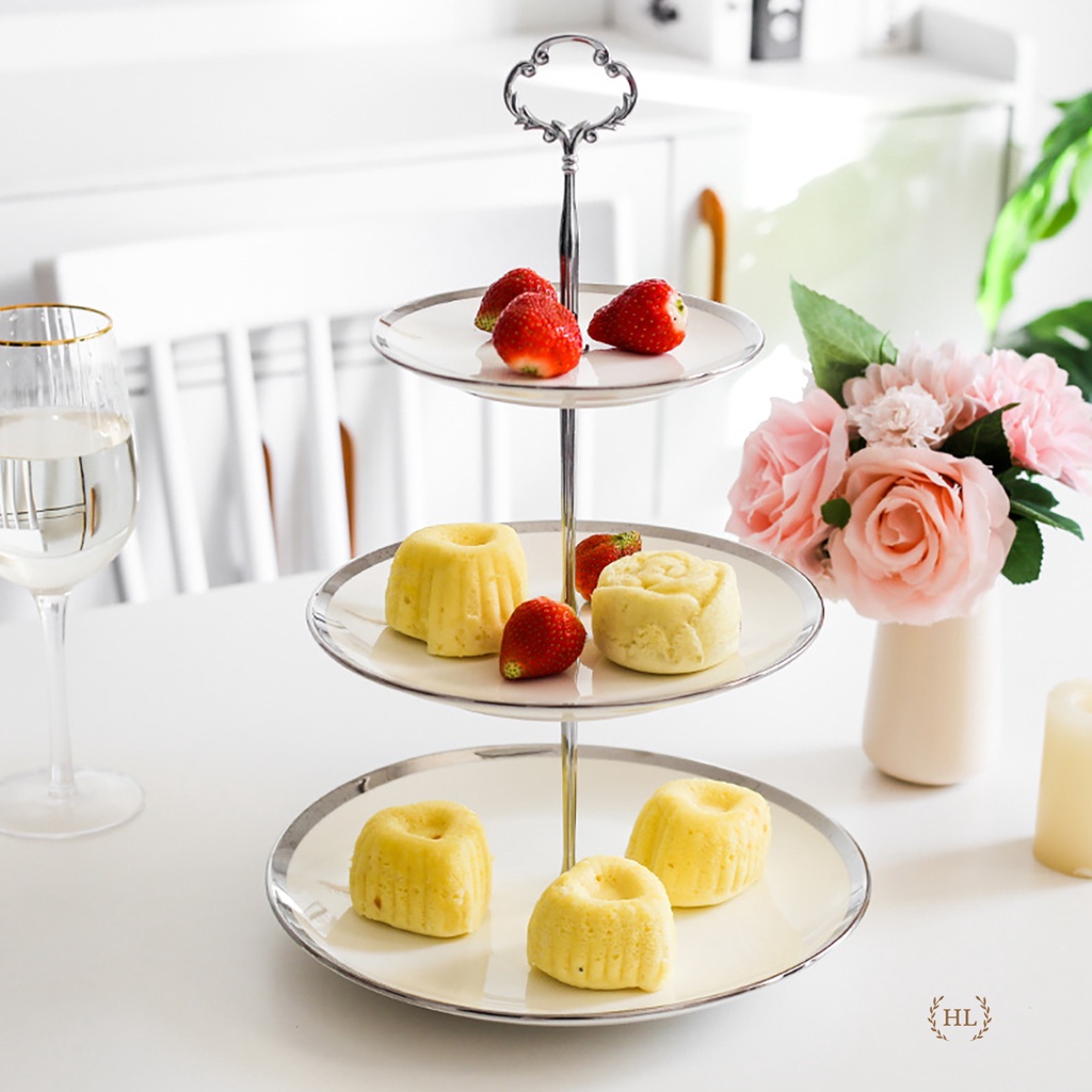 Khay 2 tầng, 3 tầng sứ viền vàng kim cao cấp để hoa quả, bánh kẹo chuyên dùng cho sự kiện, tiệc cưới