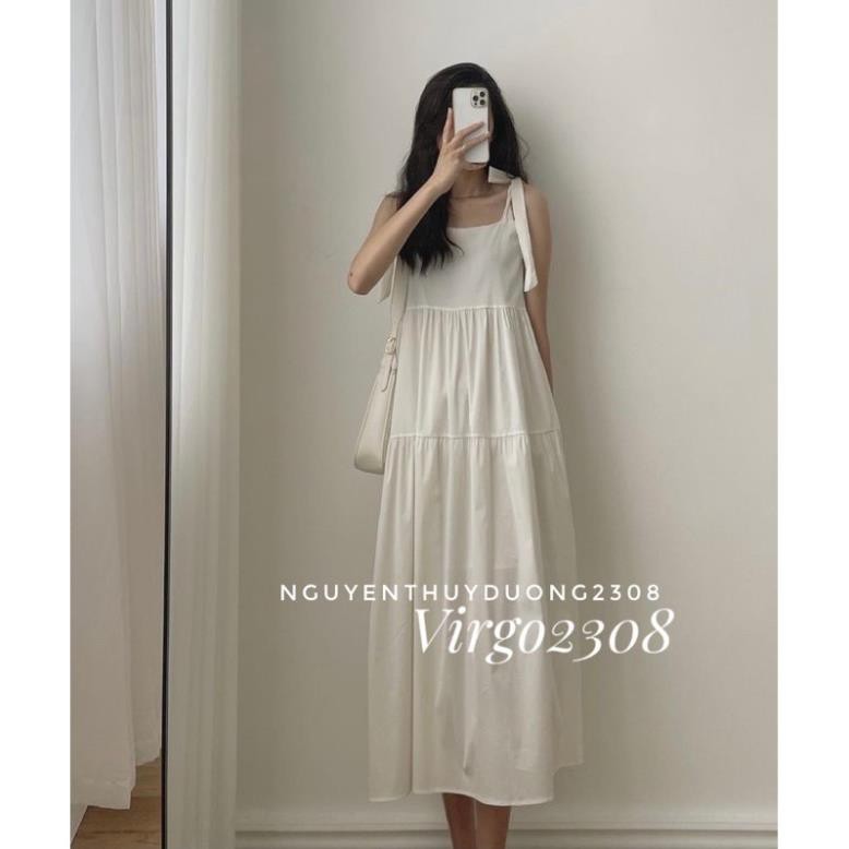 [Ảnh thật/Sẵn]Váy thô đũi dáng babydoll 2 dây nơ vai/Đầm thô đũi babydoll | BigBuy360 - bigbuy360.vn
