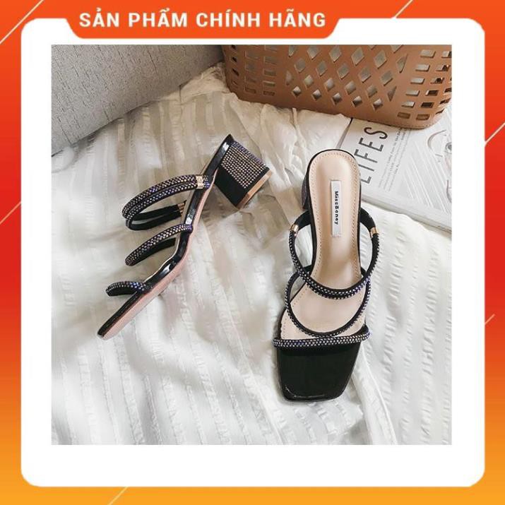 Giày cao gót nữ quai ngang mảnh đính đá mang 2 kiểu - Giày sandal cao gót nữ 5cm Linus LN118 -k9
