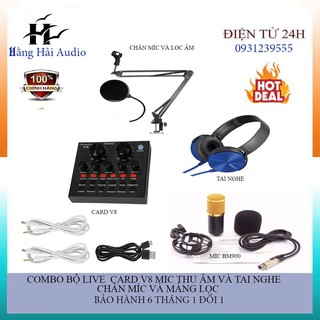 BỘ LIVESTREAM V8 VÀ MIC BM900 CHÂN MÀNG LỌC VÀ TAI NGHE