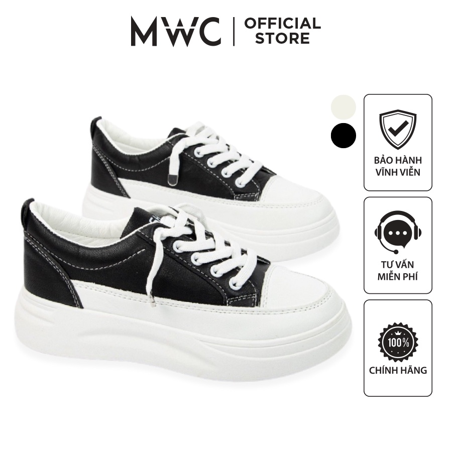 Giày MWC 0506 - Giày Thể Thao Nữ Đế Cao Da Cao Cấp Màu Trắng, Đen Cá Tính