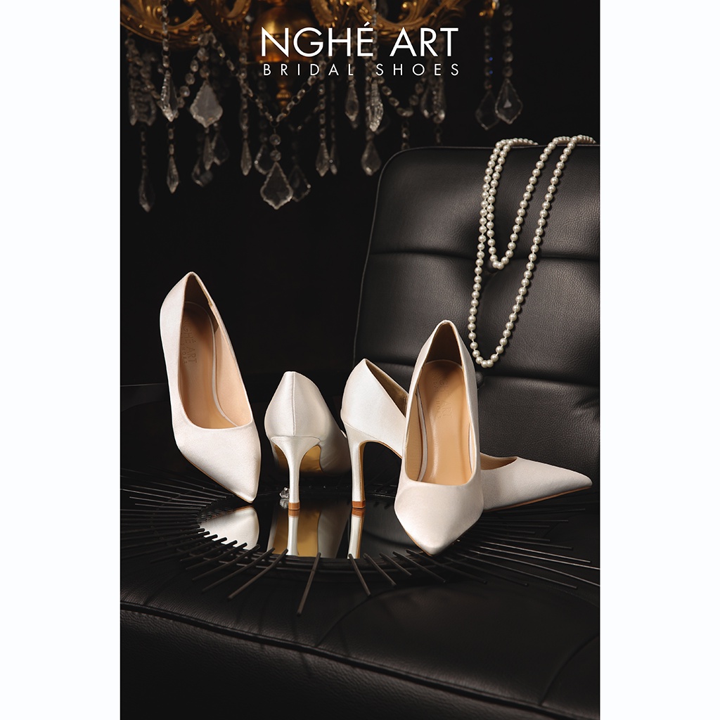 Giày cưới Nghé Art satin trơn 305 trắng