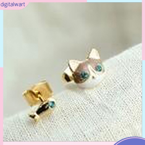 Cặp khuyên tai không đối xứng hình mèo và cá dễ thương nhỏ xinh dành cho nữ