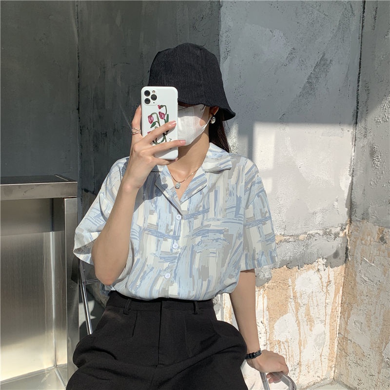Áo Sơ Mi Chiffon Ngắn Tay In Hoa Thời Trang Hàn Quốc Cho Nữ