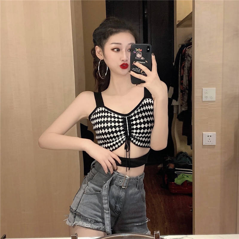 Áo Hai Dây Dệt Kim Thiết Kế Dây Rút Quyến Rũ Cho Nữ