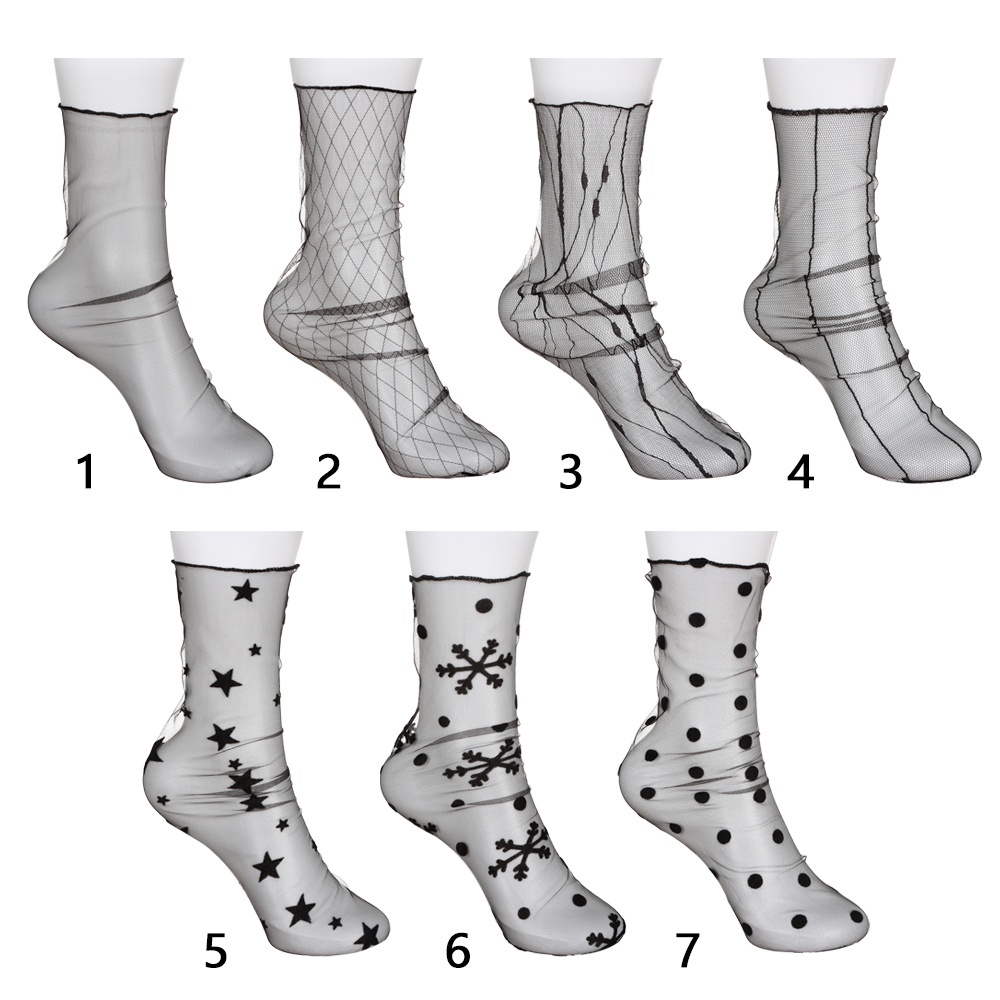 Vớ cổ trung bằng lụa siêu mỏng trong suốt phối ren hoa thoáng khí thời trang xuân hè cho nữ | BigBuy360 - bigbuy360.vn