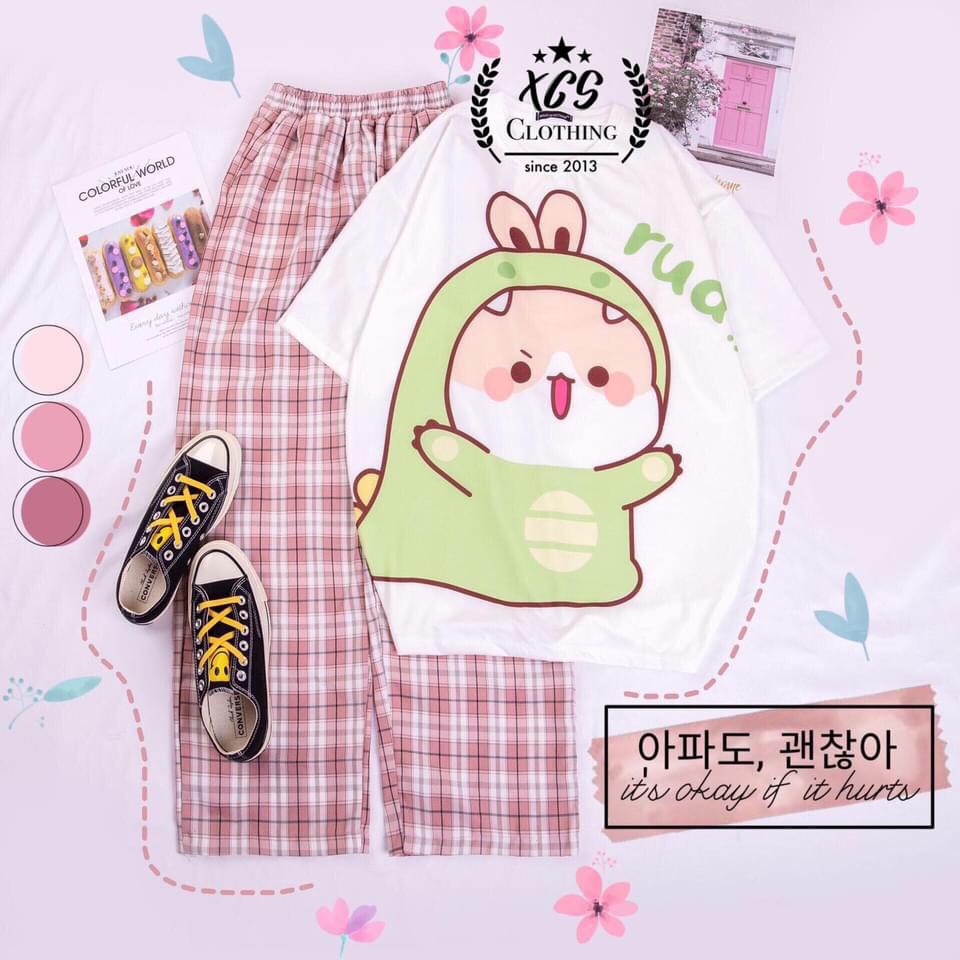 Set Đồ Bộ Nữ Quần Caro Kate Ống Rộng RUA * Đồ Bộ Hoạt Hình Freesize S.I.Z Fashion | BigBuy360 - bigbuy360.vn