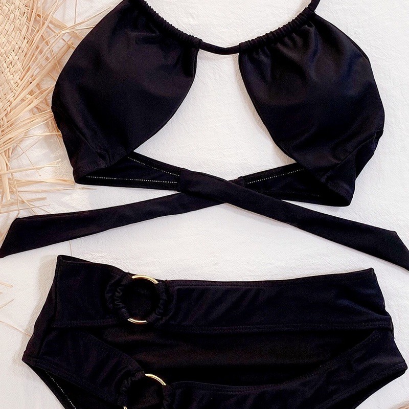 [BKN1153] &lt;ÂU&gt; SET BIKINI ĐEN KHUY TRÒN CUTOUT (CẠP CAO)