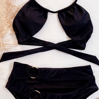 [BKN1153] <ÂU> SET BIKINI ĐEN KHUY TRÒN CUTOUT (CẠP CAO)