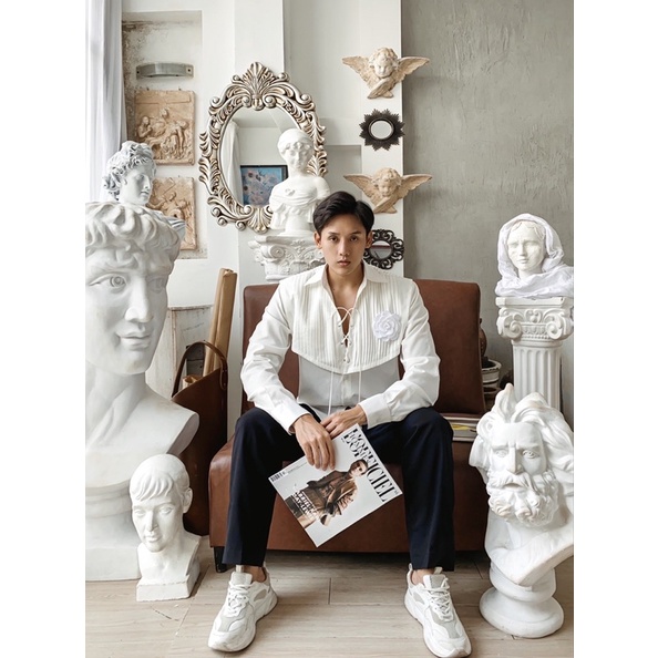 Áo sơ mi nam tay dài xếp ly phối dây rút phong cách Hàn Quốc - MAMOSTUDIO