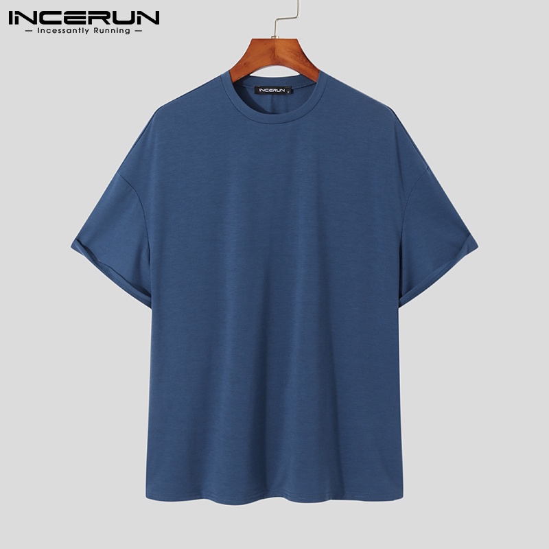 Áo thun INCERUN cổ tròn ngắn tay thiết kế đơn giản 4 màu lựa chọn cho nam