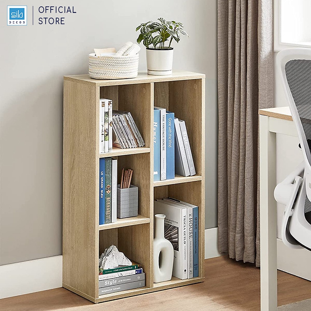 Kệ Sách Gỗ 5 Ngăn Có Hậu SIB Decor Kích Thước 80 x 50 x 24cm