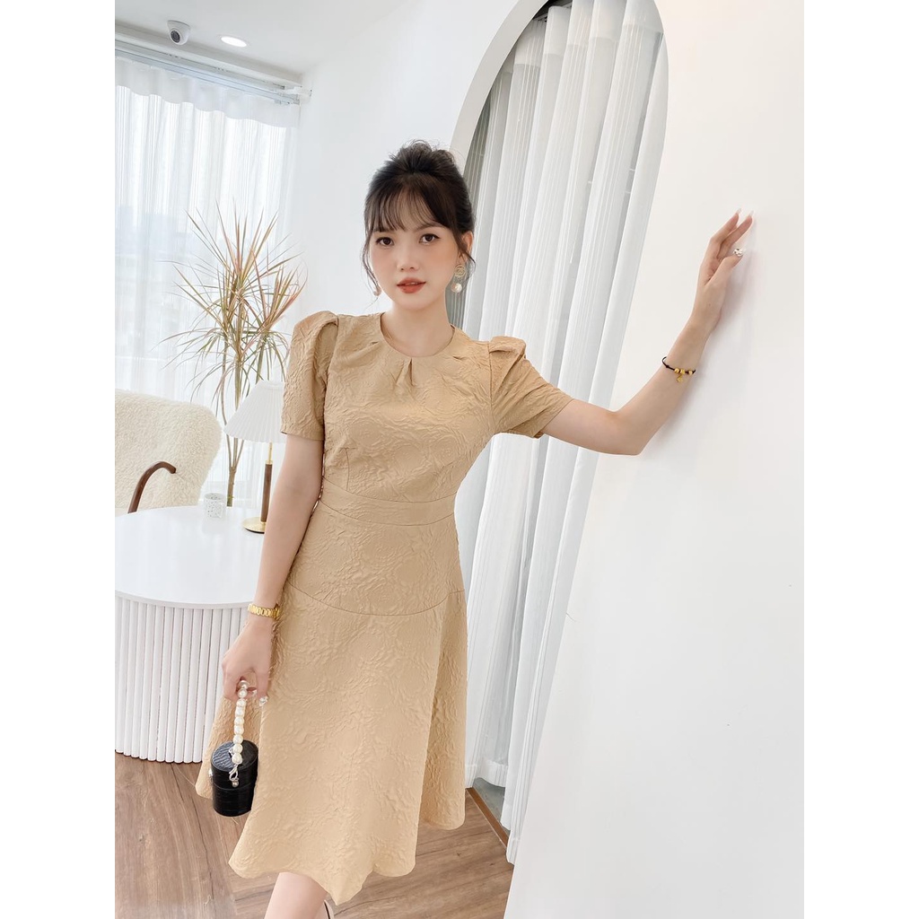 Váy thiết kế tay bồng 3 màu nâu, đen, trắng  YV40 YAME