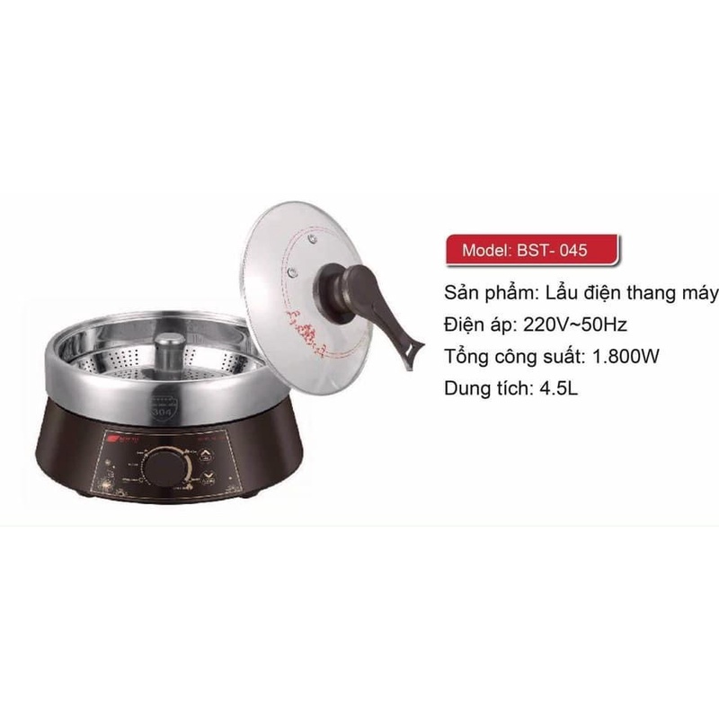 Nổi Lẩu Điện Thang Máy BESUTO BST-045 Công Suất 1800W Dung Tích 4.5L Dùng Cho Cả Gia Đình - BẢO HÀNH 12 THÁNG
