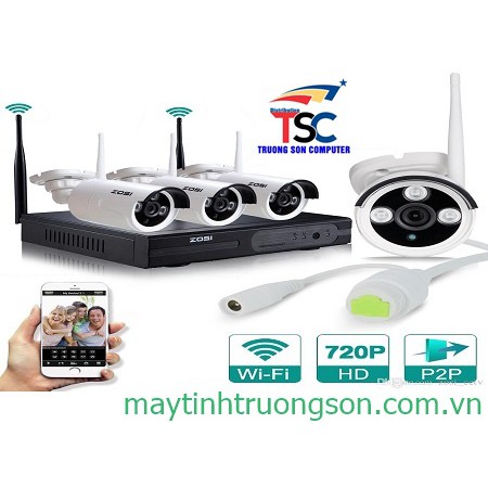 Bộ đầu ghi NVR kit + 4 mắt camera WIFI 1.0M 720P