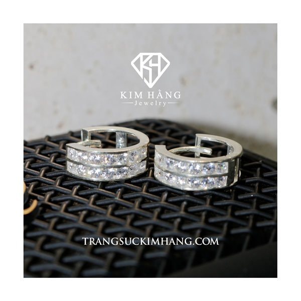 Khuyên Tai Bạc Thiết Kế  2 Tầng Đá KHJER015