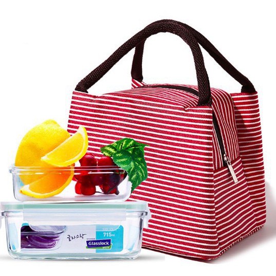 Túi đựng hộp cơm, túi giữ nhiệt thức ăn sọc ngang (size 23x11x17cm)