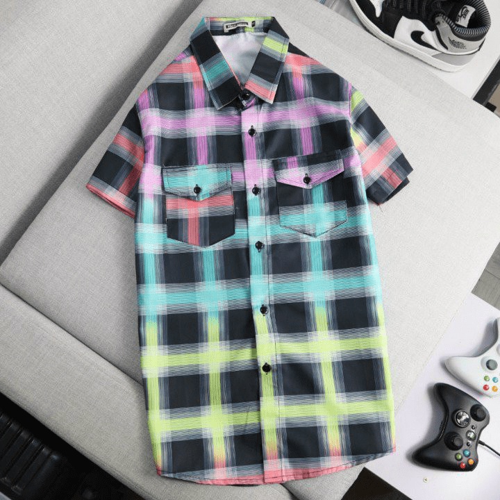Áo Sơ Mi Nam Ngắn Tay 3D Loang Màu Siêu Hot Chất Lụa Mịn Mát Chuẩn Size Mặc Đẹp Cá Tính NEW UNISEX