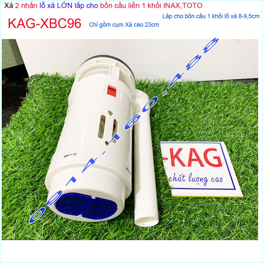 Cụm xả bồn cầu KAG-XBC96-cao 23cm cho Cầu Linax C909, xả 2 nhấn cho cầu liền khối Toto C885 lỗ thoát sứ D8cm-D9.5cm