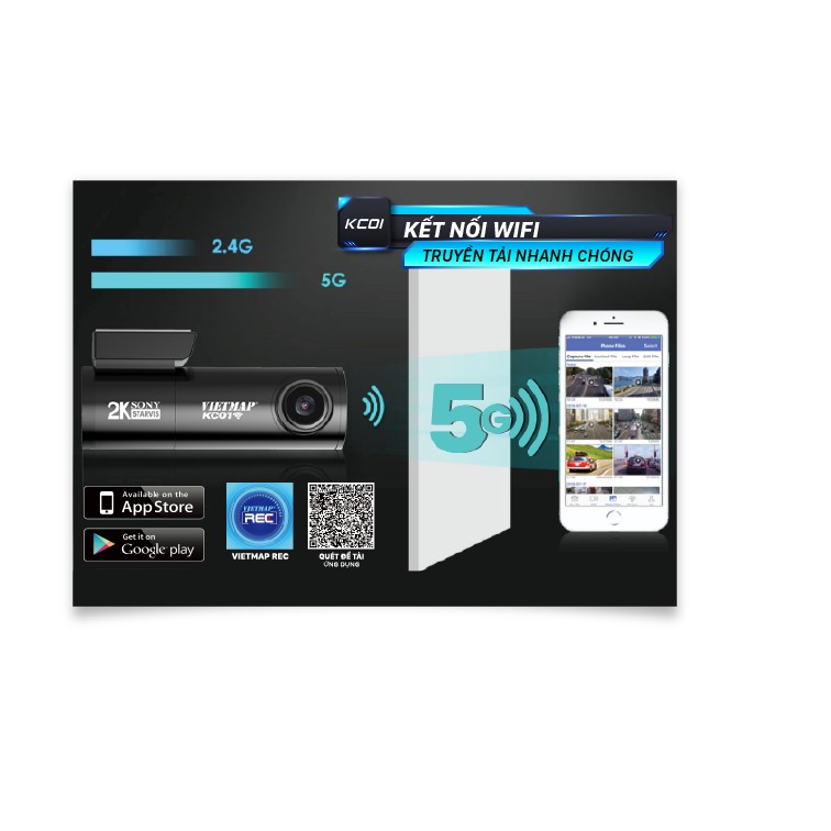 Camera hành trình Vietmap KC01 PRO V2.0 ghi hình 2K - Cảnh báo giao thông bằng giọng nói- Tặng kèm thẻ nhớ 32g vietmap