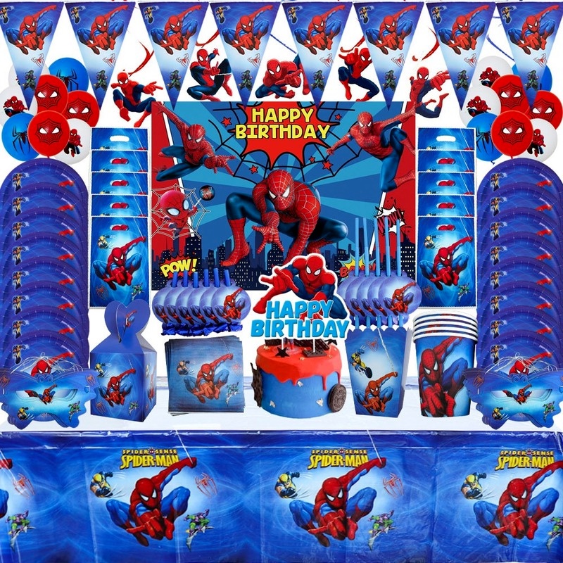Bộ 24 Món Chén Đĩa / Cốc Giấy Dùng Một Lần In Hình Spiderman Hoạt Hình Trang Trí Tiệc Sinh Nhật Cho Bé