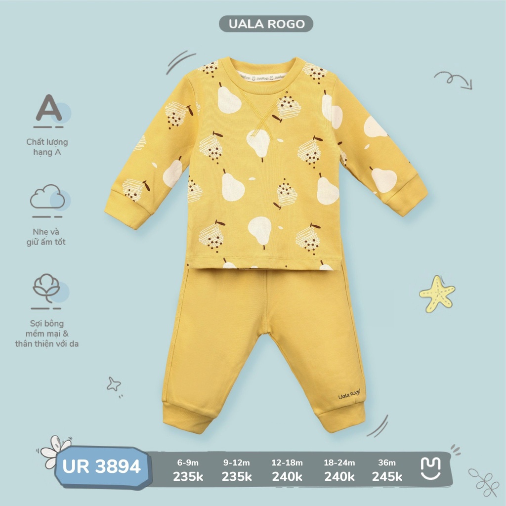Bộ thu đông cho bé Uala rogo 6 tháng - 3 tuổi cotton nỉ giữ ấm bo ống cổ tròn quần áo trẻ em UR3894