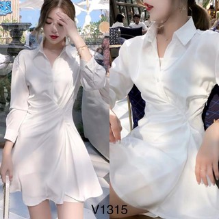 Váy sơ mi trắng nhún eo V1315 - ĐẸP SHOP DVC ( Ảnh mẫu và ảnh trải sàn do shop tự chụp ) chính hãng