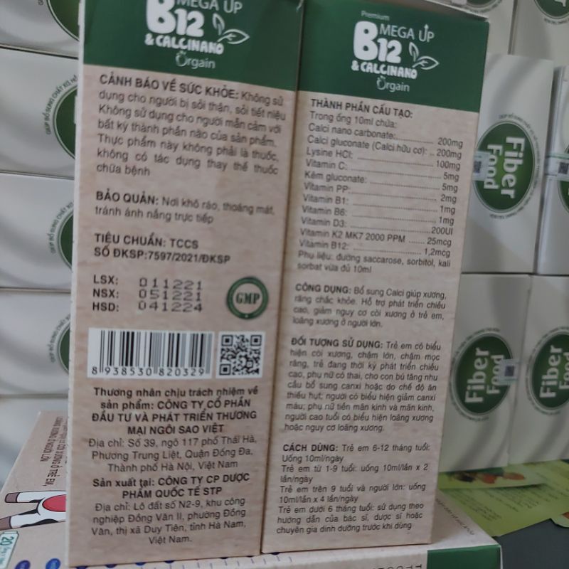 Vitamin D3 K2 Mk7B12 calcinano hộp 20 ống