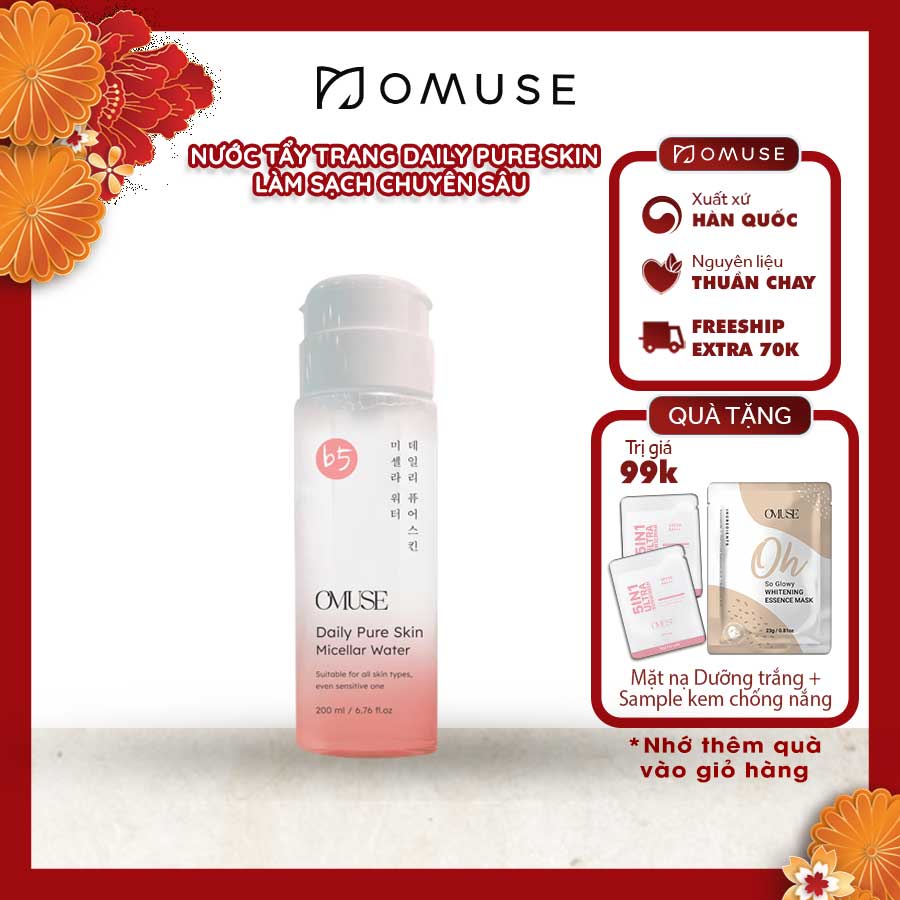 Nước tẩy trang OMUSE - Daily Pure Skin Micellar Water 200ml dạng nắp nhấn, phù hợp mọi loại da