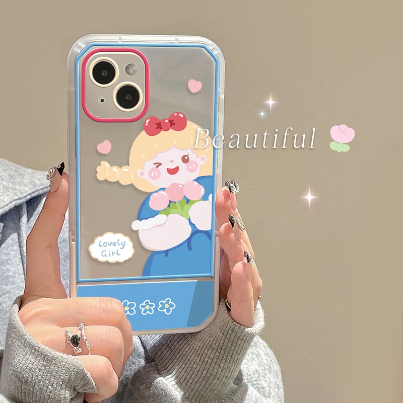 Ốp Điện Thoại Silicon TPU Mềm Trong Suốt Có Giá Đỡ Hình Cô Gái Cho Iphone 12 13 Pro SE 2020 6 6S 7 8 Plus X XS XR Max 11 Pro Max