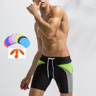 Quần bơi nam Boxer có túi cao cấp kèm nón bơi + bịt tai YESURE DEENYT Đen xanh lá  MVP Sport