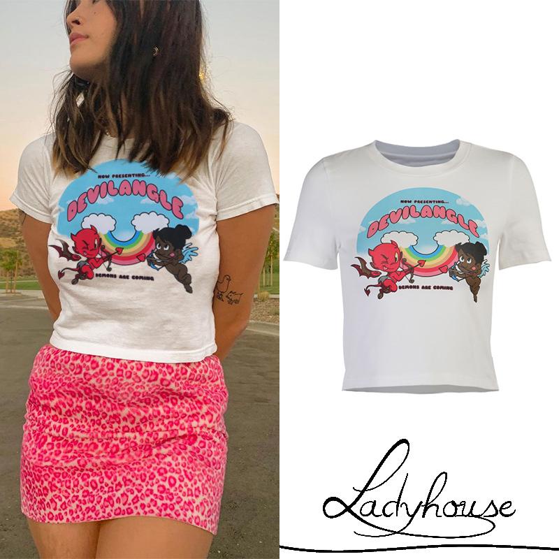 Áo Thun Tay Ngắn Cổ Tròn In Hình Thiên Thần Ác Quỷ Thời Trang Dành Cho Nữ