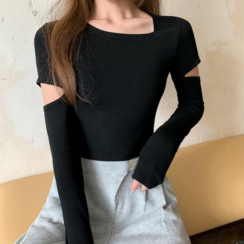 Áo dệt kim tay dài màu sắc đơn giản phong cách Hàn Quốc cho nữ