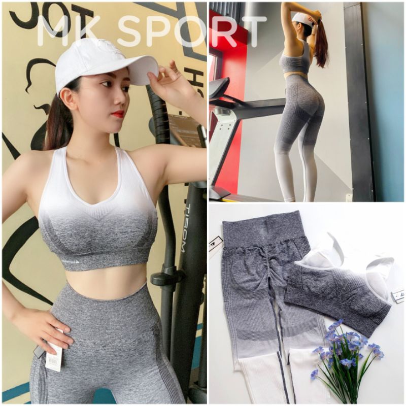 Bộ Đồ Tập Gym Yoga nữ Dệt Kim Chun Mông OMBRE Cao Cấp siêu mềm mại, thấm hút mồ hôi đàn hồi cực tốt