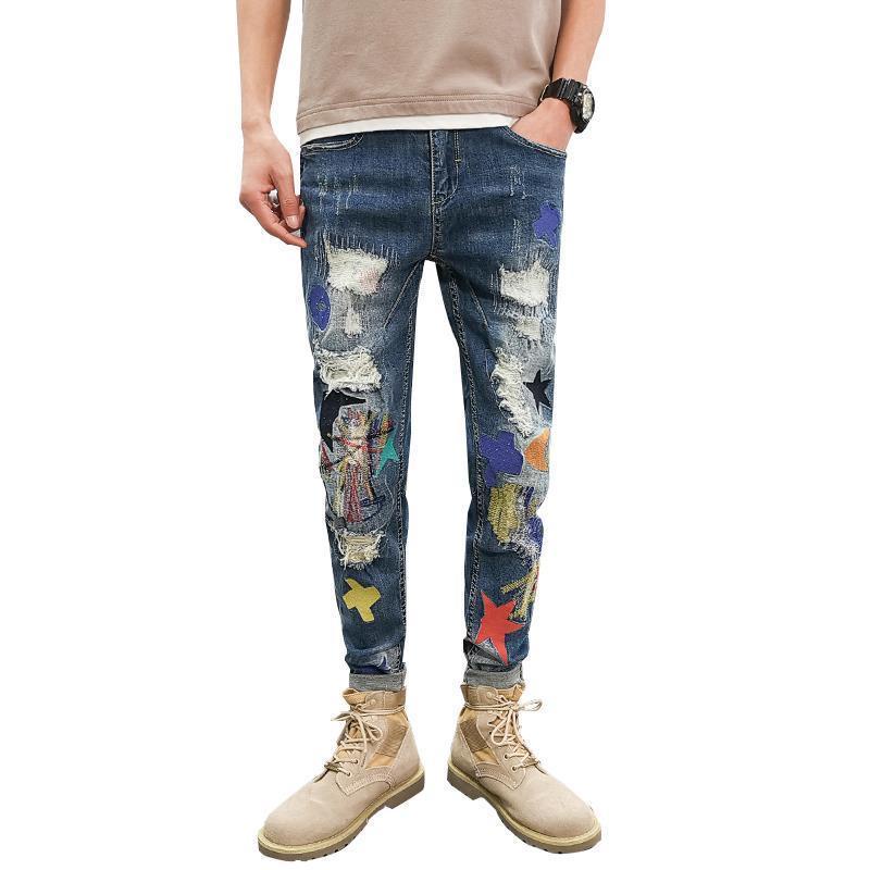 Quần jeans dáng dài thêu chữ cái phong cách Hàn Quốc cá tính trẻ trung dành cho nam